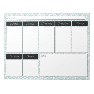 Bloc-notes Motif hebdomadaire Blue & Black Damask