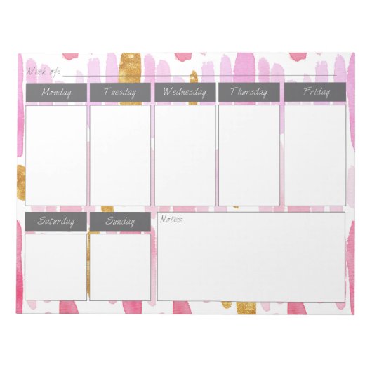 Bloc-notes Motif hebdomadaire Pink & Gold (Devant)