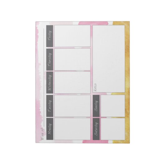 Bloc-notes Motif hebdomadaire rose et or (Tourné)