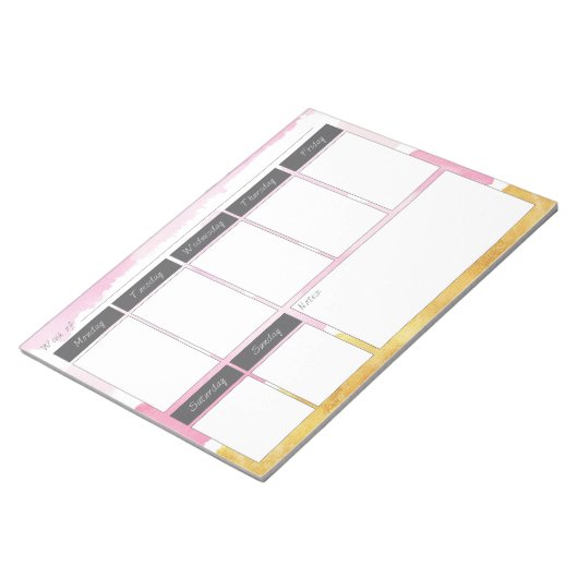 Bloc-notes Motif hebdomadaire rose et or (Incliné)