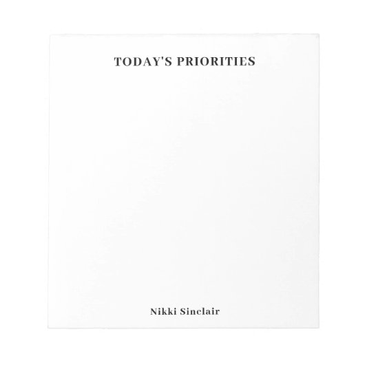 Bloc-notes noir et blanc des priorités du jour (Devant)