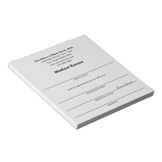 Bloc-notes noir et gris pour excuse médicale du mé (Incliné)