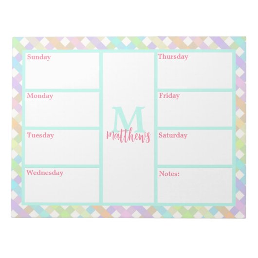 Bloc-notes Pastel Rainbow En vichy planificateur h (Devant)