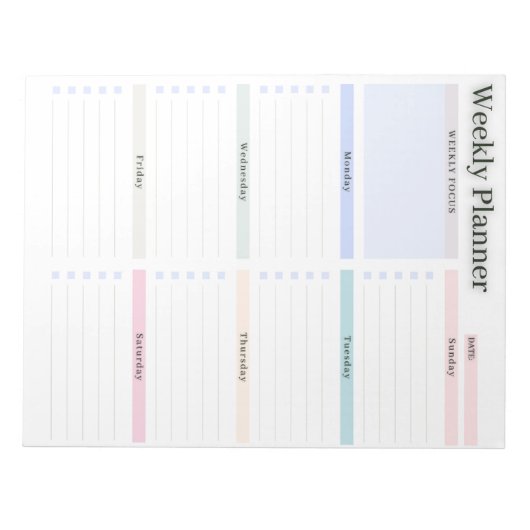 Bloc-notes Pastel Weekly Planner & To-Do List (Devant)