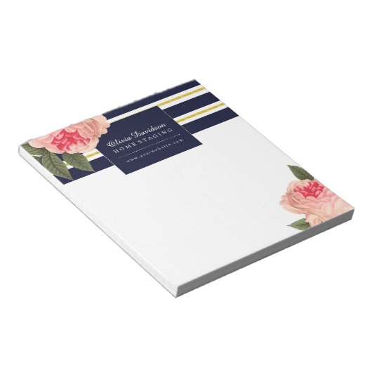 Bloc-notes Personnalisable Coral and Navy Peonies (Incliné)