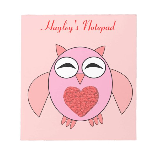 Bloc-notes personnalisable Pink Love Heart Owl (Devant)