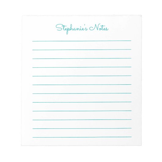 Bloc-notes personnalisé à ligne Turquoise simple (Devant)