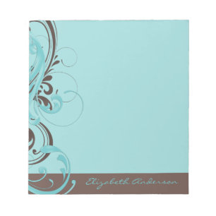 Bloc-notes personnalisé Aqua Blue Brown Floral