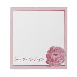 Bloc-notes personnalisé aquarelle pivoine rose