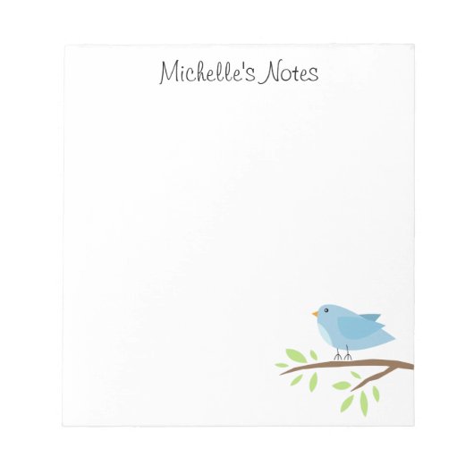 Bloc-notes personnalisé avec un oiseau bleu mignon (Devant)