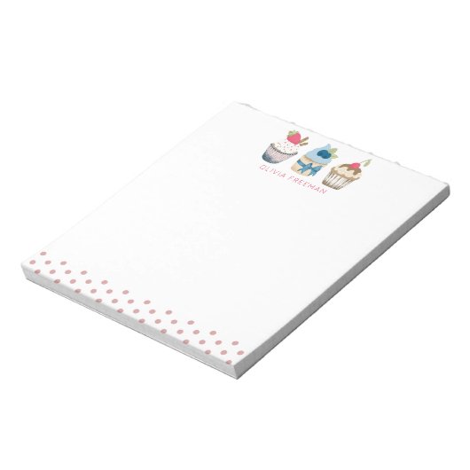 Bloc-notes personnalisé Cupcake - Polka rose Dot S (Tourné)