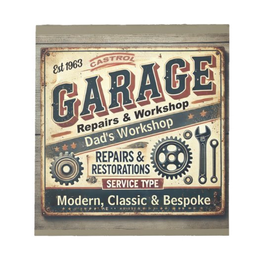 Bloc-notes personnalisé de garage vintage (Devant)