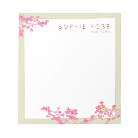 Bloc-notes personnalisé élégant rose floral (Devant)