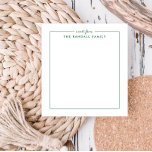 Bloc-notes personnalisé en vert Carré simple<br><div class="desc">Qu’il s’agisse d’un cadeau pour un ami ou d’un régal personnel, ce bloc-notes est idéal pour les anniversaires, les anniversaires ou pour le travail. Utilisez le formulaire modèle pour le personnaliser avec votre nom, un devis préféré ou n'importe quel texte de votre choix. Choisissez parmi une variété de polices et...</div>