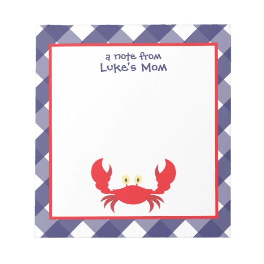 Bloc-notes personnalisé En vichy crabe (Devant)
