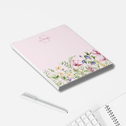 Bloc-notes personnalisé Fleur sauvage rose Floral