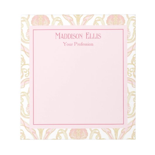 Bloc-notes personnalisé floral Art Nouveau rose (Devant)