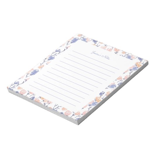 Bloc-notes personnalisé floral pêche et violet (Tourné)