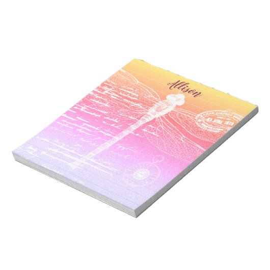 Bloc-notes personnalisé libellule dégradé pastel (Tourné)