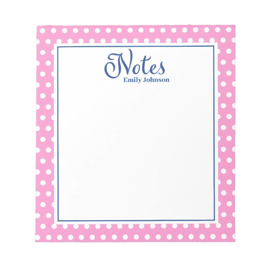 Bloc-notes personnalisé Marine et Polka rose (Devant)