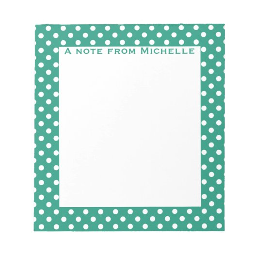 Bloc-notes personnalisé pois blanc turquoise (Devant)