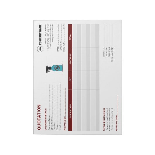 Bloc-notes personnalisé pour devis de lutte antipa (Tourné)