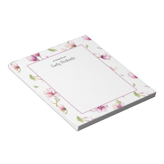 Bloc-notes personnalisé rose magnolia floral (Incliné)