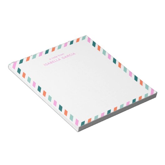 Bloc-notes personnalisé rose mignon rayé (Incliné)