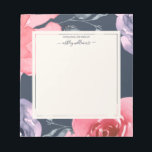 Bloc-notes personnalisé rose violet Rose bleu fonc<br><div class="desc">Bloc-notes chic rose vif et violet rose avec roses aquarellés peints à la main sur un arrière - plan bleu foncé et votre nom dans élégante calligraphie script. Ajoutez simplement votre nom. Conçu exclusivement pour vous par Happy Dolphin Studio !</div>