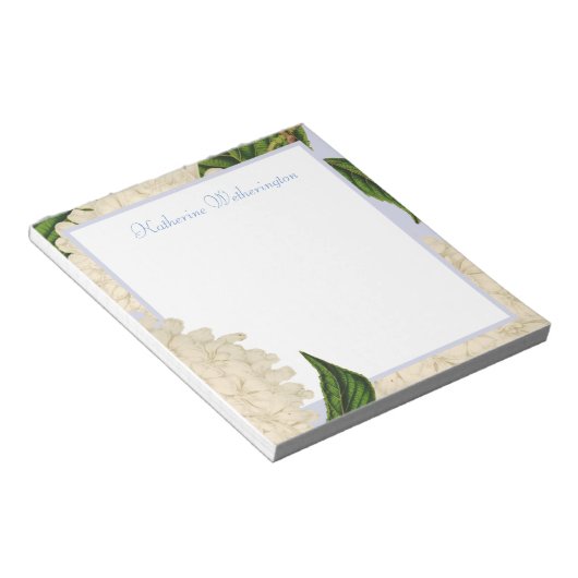 Bloc-notes personnalisé vintage blanc Hydrangea (Incliné)