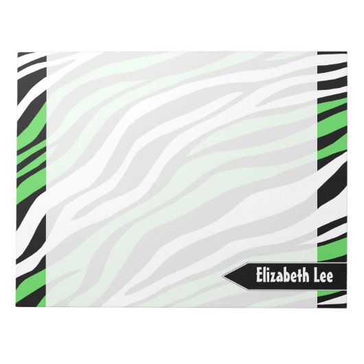 Bloc-notes personnalisé Zebra Print Lime Green Mix (Devant)
