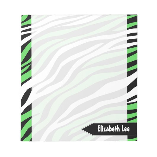 Bloc-notes personnalisé Zebra Print Lime Green Mix (Devant)
