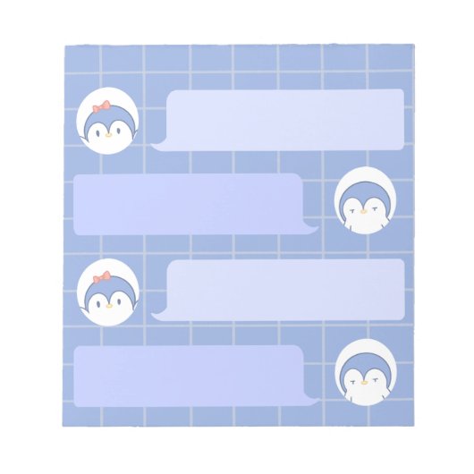 Bloc-notes Pingouin Bleu Mignon | Grille Minimalis (Devant)