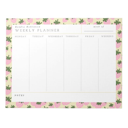 Bloc-notes Planificateur Hebdomadaire aux Fraises (Devant)