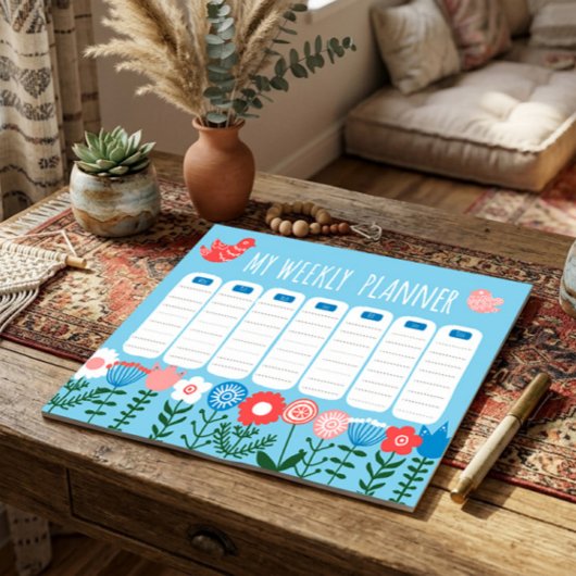 Bloc-notes planificateur hebdomadaire floral