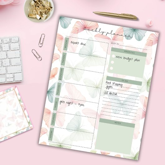 Bloc-notes planificateur hebdomadaire Papillon Pas