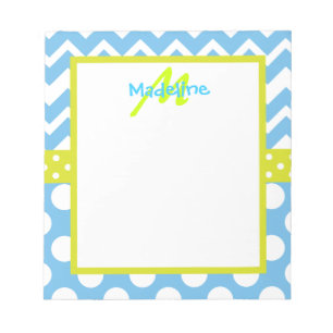 Bloc-notes Pois Monogramme Lime et bleu Chevron