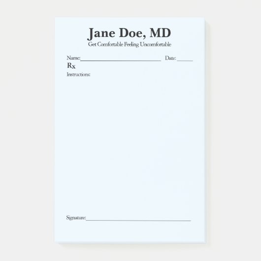 Bloc-notes Post-It 4" x 6" Bleu pour prescription (Devant)
