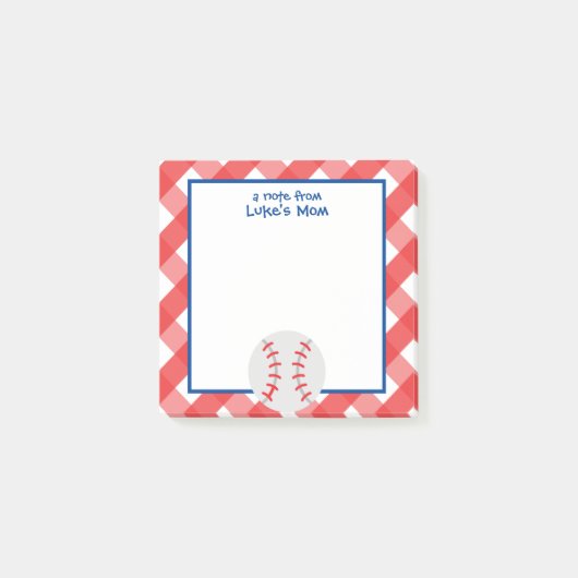 Bloc-notes post-it personnalisé En vichy baseball (Devant)