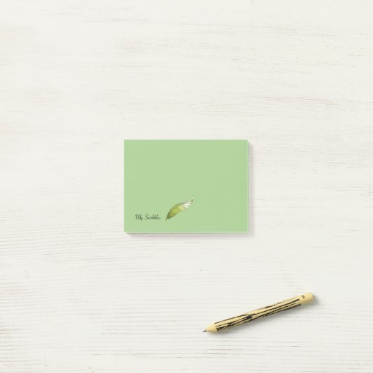 Bloc-notes Post-it - Plume verte (Sur un bureau)