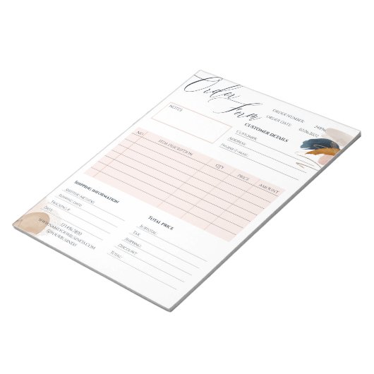 Bloc-notes pour bon de commande rose et or (Incliné)