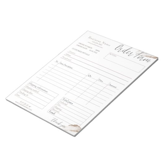 Bloc-notes pour bon de commande rose rose or (Incliné)