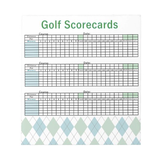Bloc-notes pour cartes de performance golf (Devant)