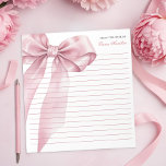 Bloc-notes pour coquette rose - Élégant ruban past<br><div class="desc">Apportez du charme à votre bureau ou à vos faveurs de baby shower avec cet élégant bloc-notes rose de style coquette, avec un arc pastel doux et des accents de script raffinés. Idéal pour la prise de notes, la création de listes de tâches ou le don aux invités, ce bloc-notes...</div>