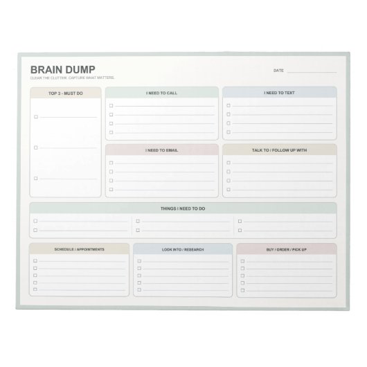 Bloc-notes pour déversement de cerveau (Devant)