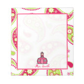 Bloc-notes pour enseignant rose et vert Paisley (Devant)