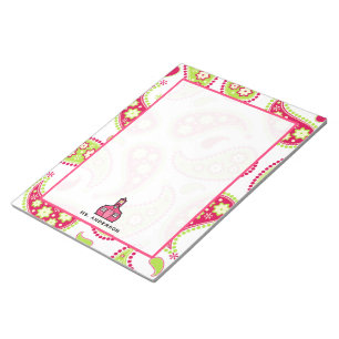 Bloc-notes pour enseignant rose et vert Paisley