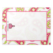 Bloc-notes pour enseignant rose et vert Paisley (Devant)