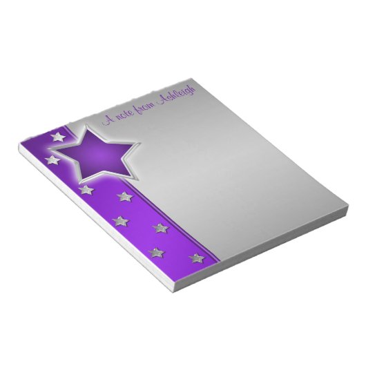 Bloc-notes pour étoiles d'argent et de violet (Incliné)