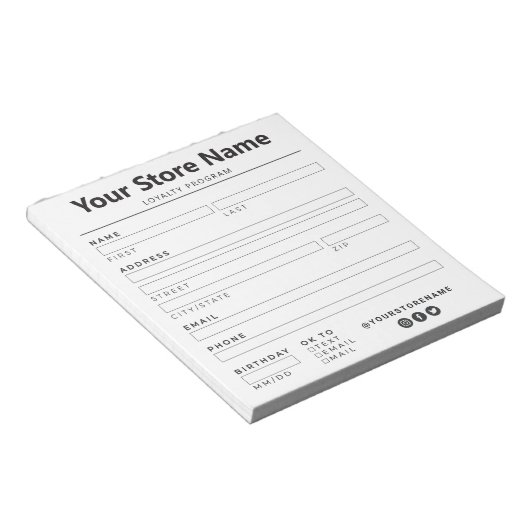 Bloc-notes pour la fidélité des clients de détail/ (Incliné)